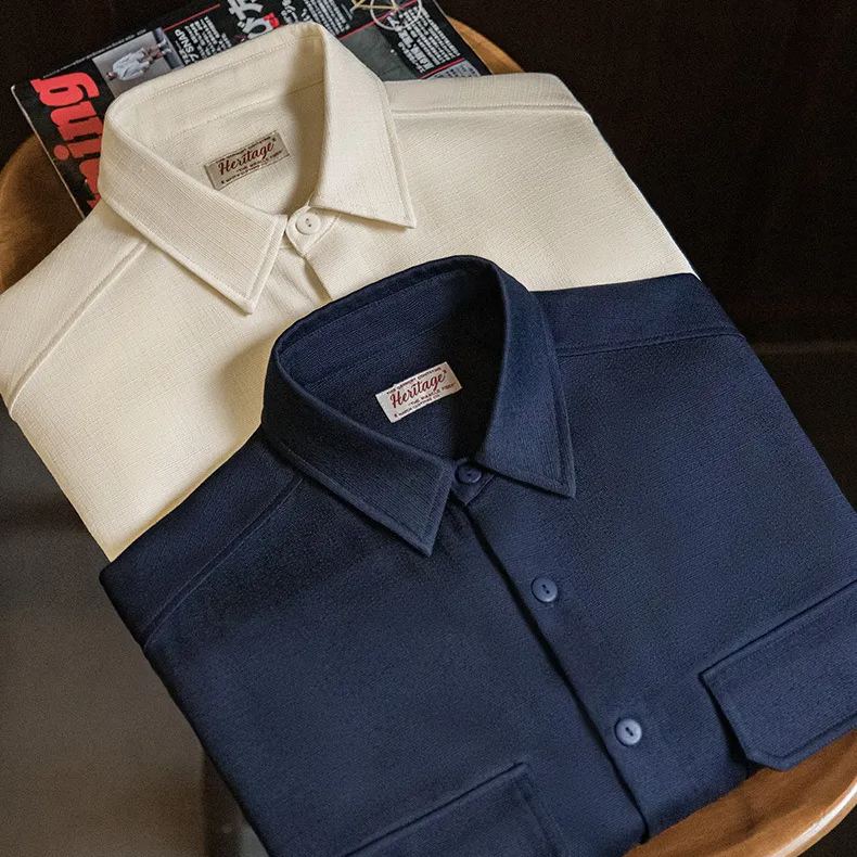 Maden casual silhouette wrinkle free long sleeved shirt with loose collar pockets, shirt jacket