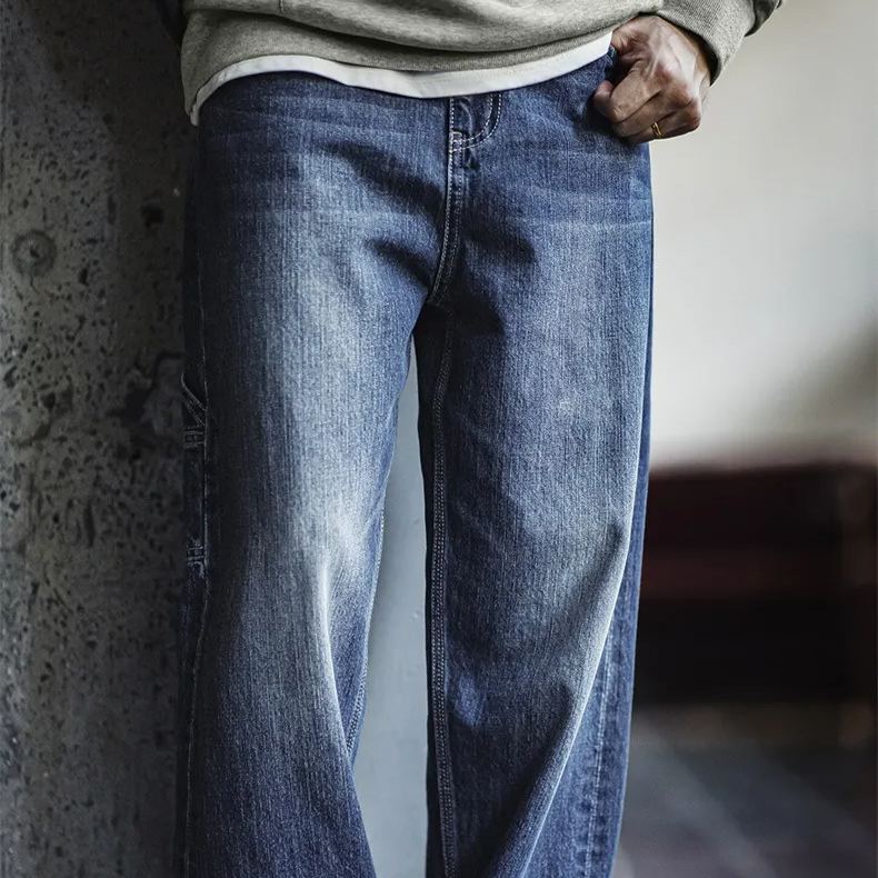 Maden retro ground white logging washed denim loose cotton straight leg jeans