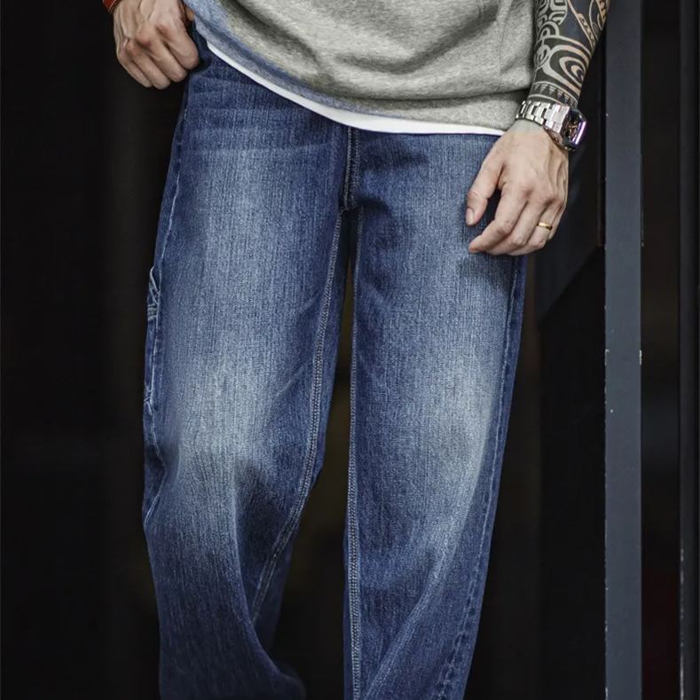 Maden retro ground white logging washed denim loose cotton straight leg jeans