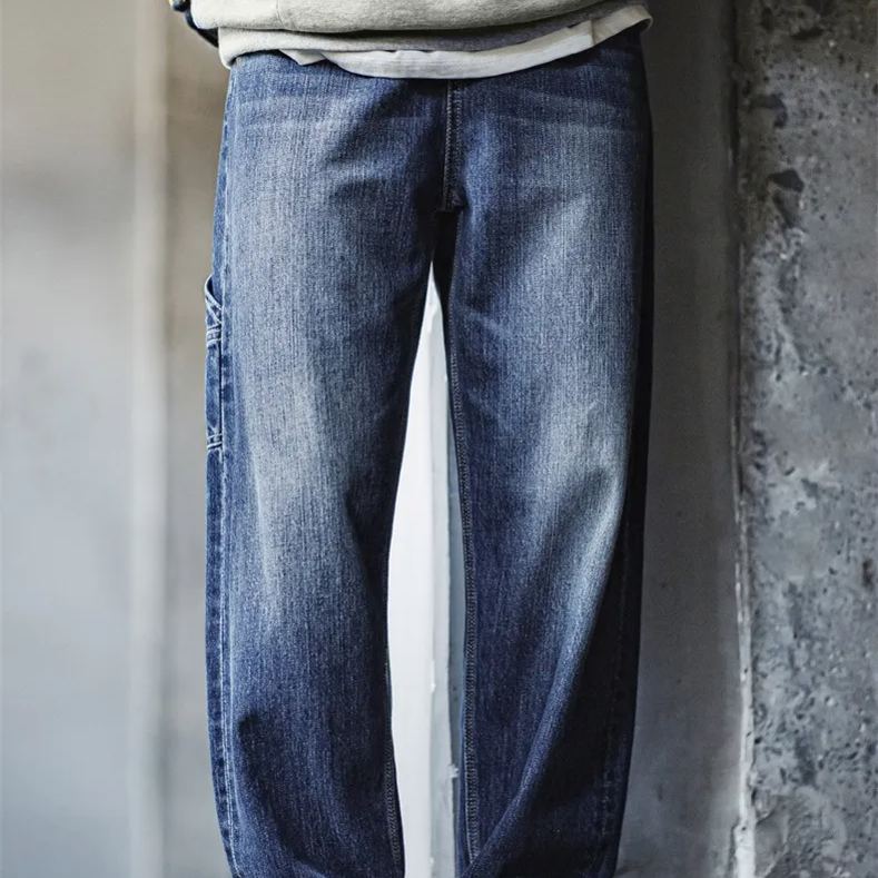 Maden retro ground white logging washed denim loose cotton straight leg jeans