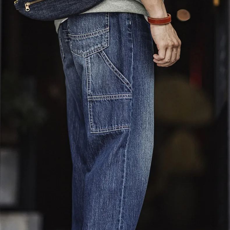 Maden retro ground white logging washed denim loose cotton straight leg jeans