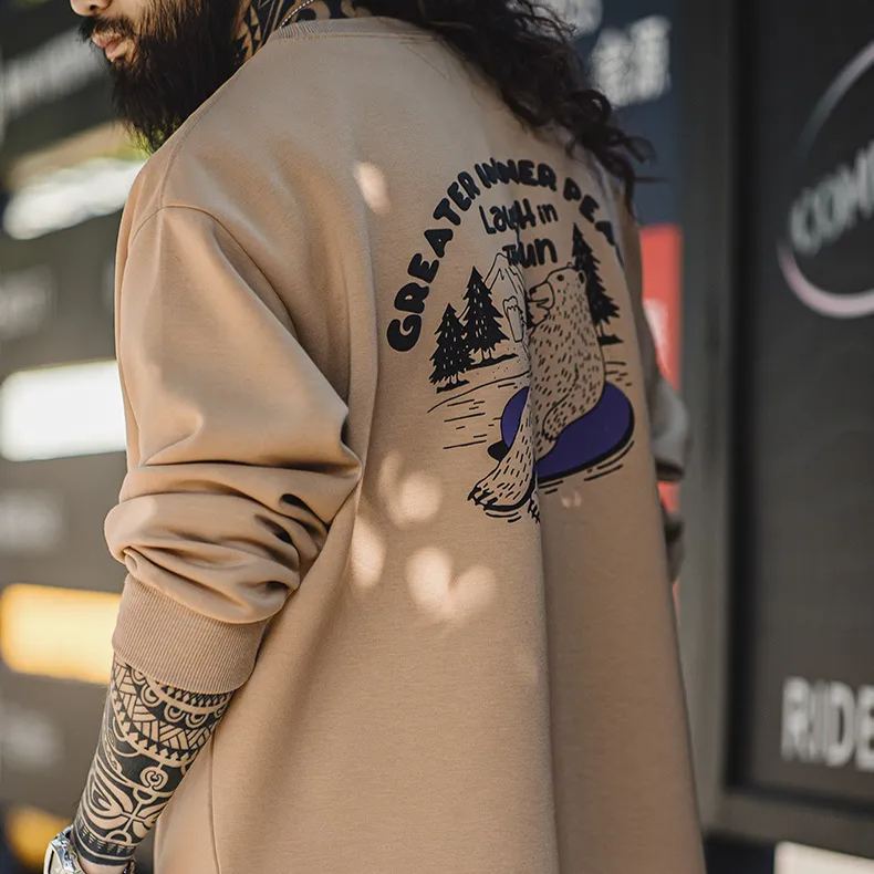 Maden casual air layer 3D letter printed hoodie illustration loose round neck long sleeved top