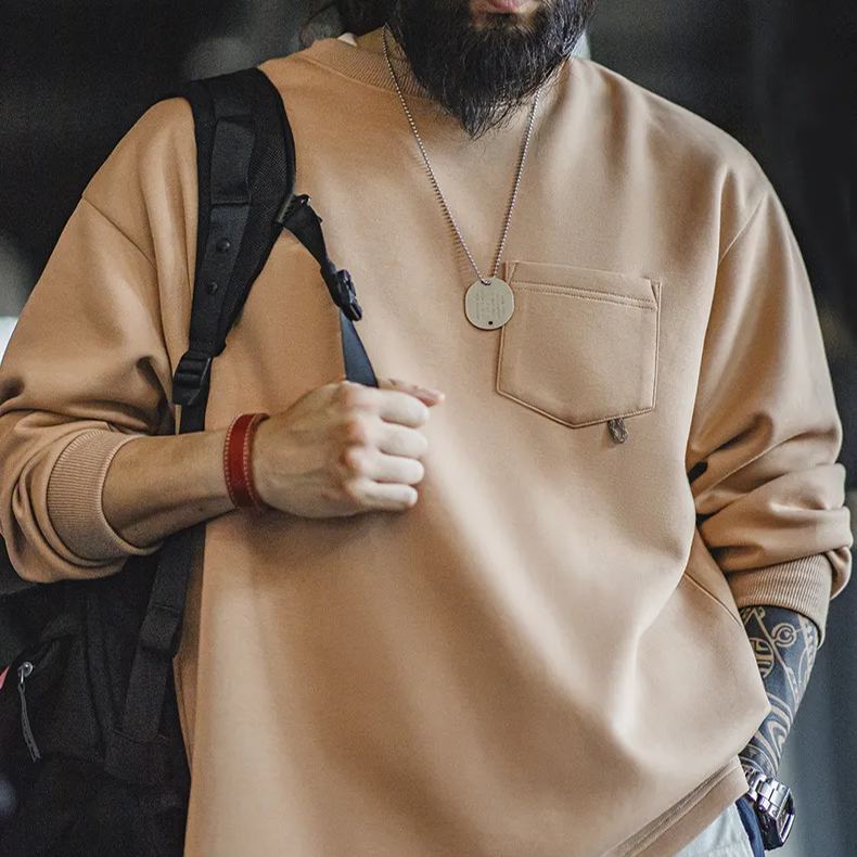 Maden casual air layer 3D letter printed hoodie illustration loose round neck long sleeved top