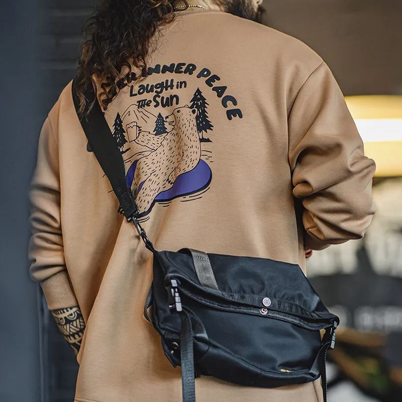 Maden casual air layer 3D letter printed hoodie illustration loose round neck long sleeved top