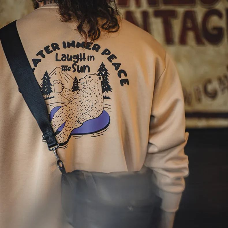 Maden casual air layer 3D letter printed hoodie illustration loose round neck long sleeved top