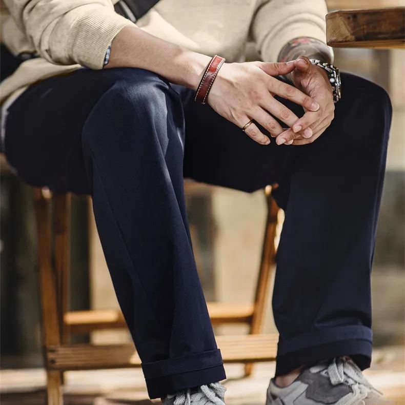 Maden herringbone Easypants clean fit straight tapered long pants