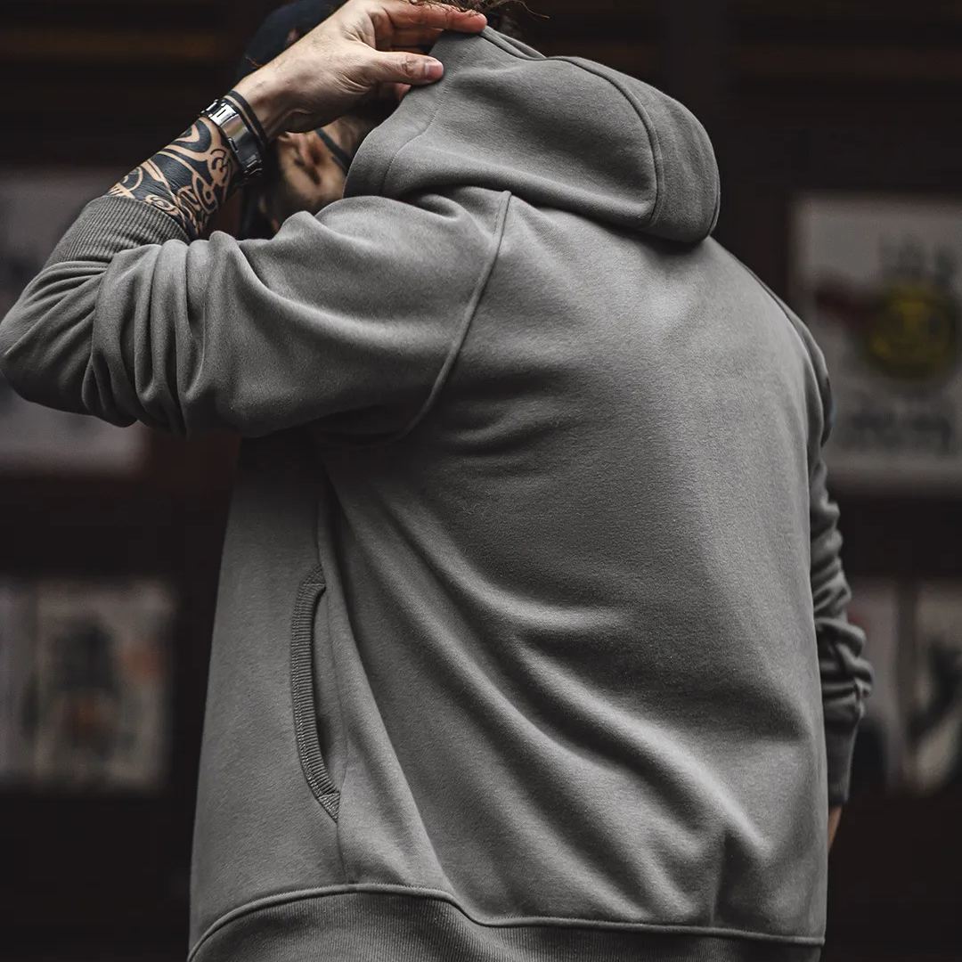 Maden Casual Snowflake Grey Hoodie Heavyweight Plush Zipper Sports Cardigan Coat