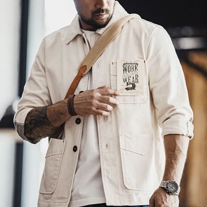 Maden French Retro Heavy Cotton Seed Shell Jacket Twill Cotton Collar Corduroy Splicing Coat