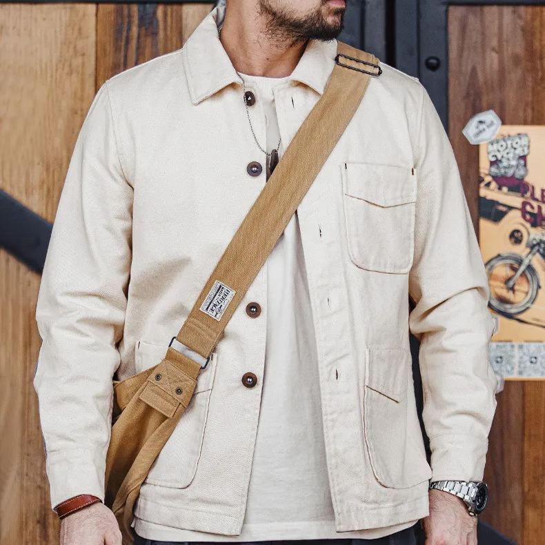 Maden French Retro Heavy Cotton Seed Shell Jacket Twill Cotton Collar Corduroy Splicing Coat