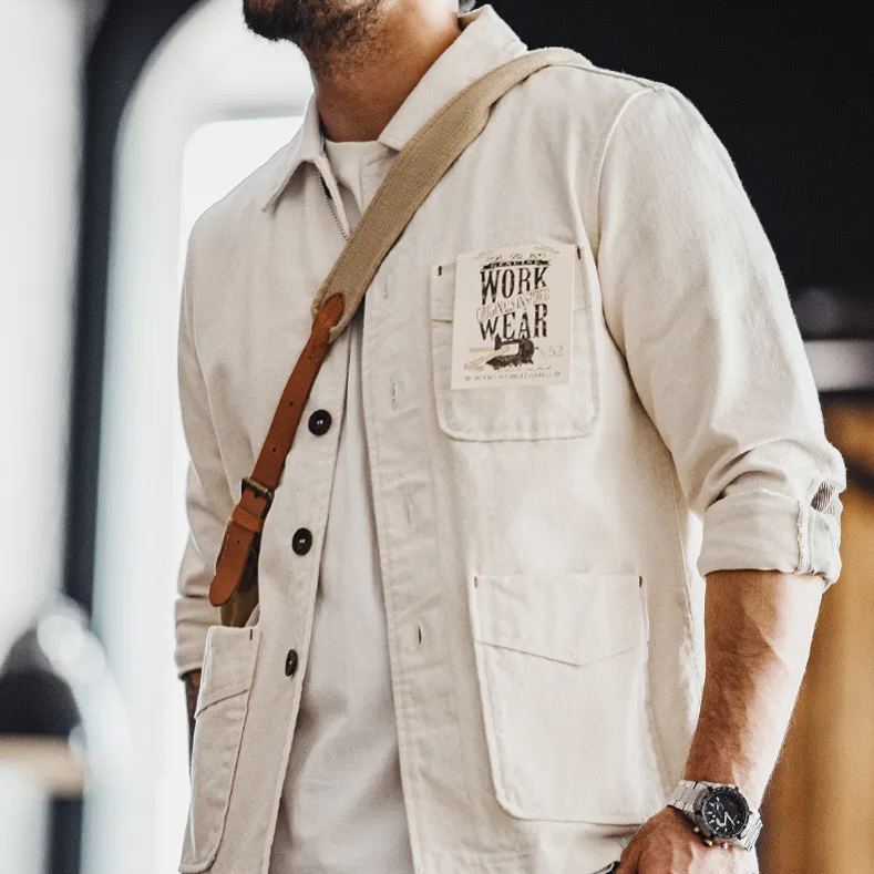 Maden French Retro Heavy Cotton Seed Shell Jacket Twill Cotton Collar Corduroy Splicing Coat