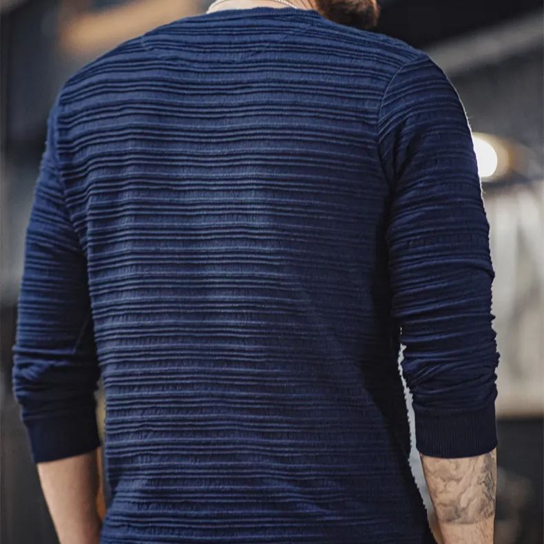 Maden vintage jacquard knit denim Henry shirt vintage tough guy slim fit long sleeved tee