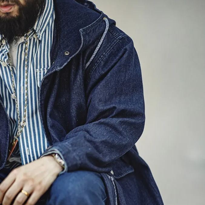 Maden vintage M51 denim fishtail windbreaker loose mid length hooded jacket