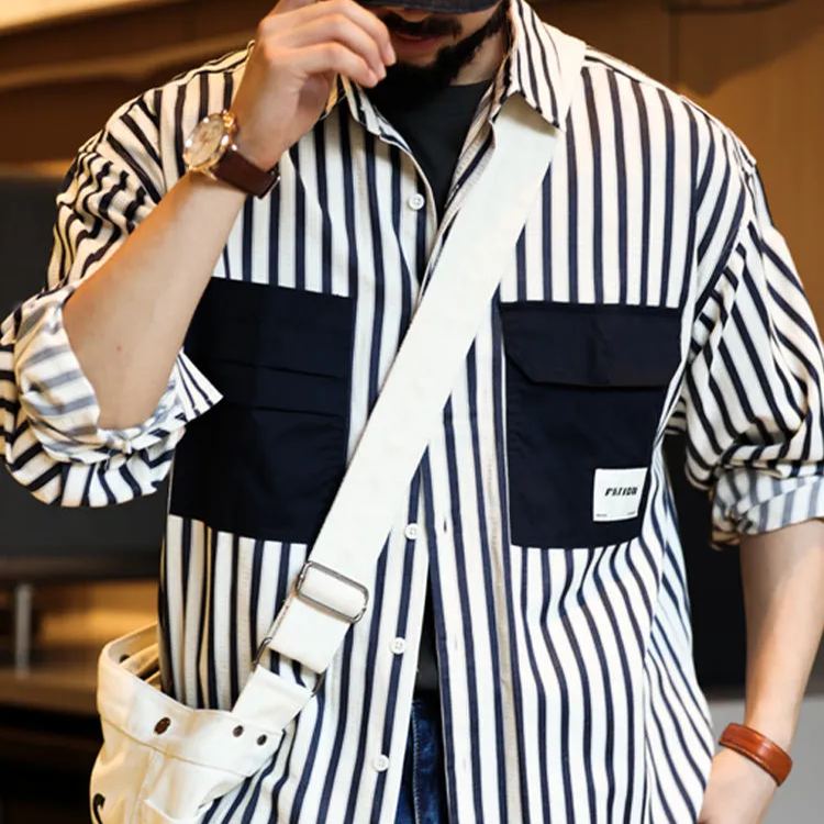 Texture based color woven striped shirt for men's casual, iron free, woven texture long sleeved shirt