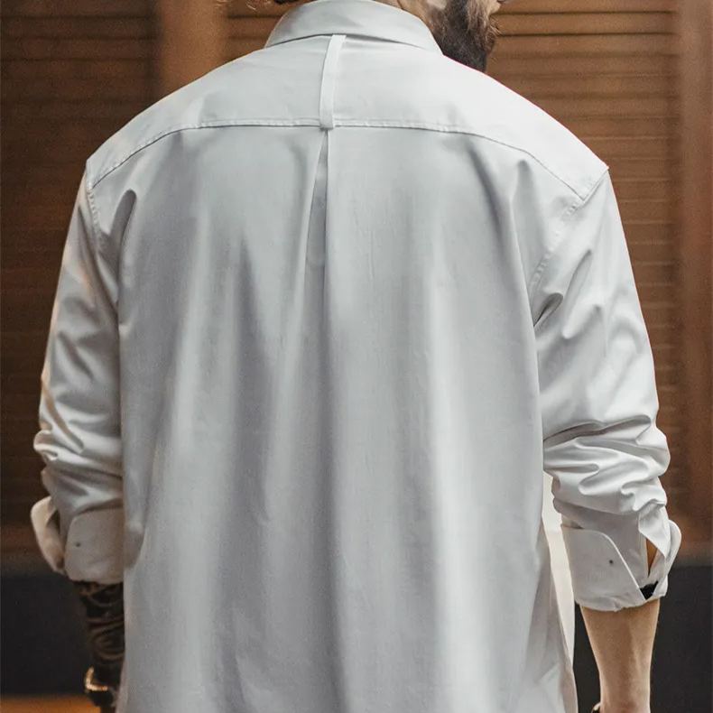 Maden casual herringbone double breasted long sleeved shirt versatile commuting collar white shirt