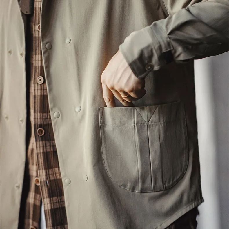 Maden casual herringbone double breasted long sleeved shirt versatile commuting collar white shirt