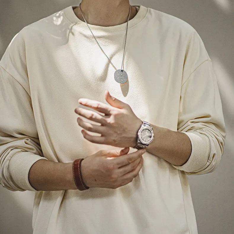 Maden double-sided brushed imitation German velvet long sleeved T-shirt basic loose round neck warm top