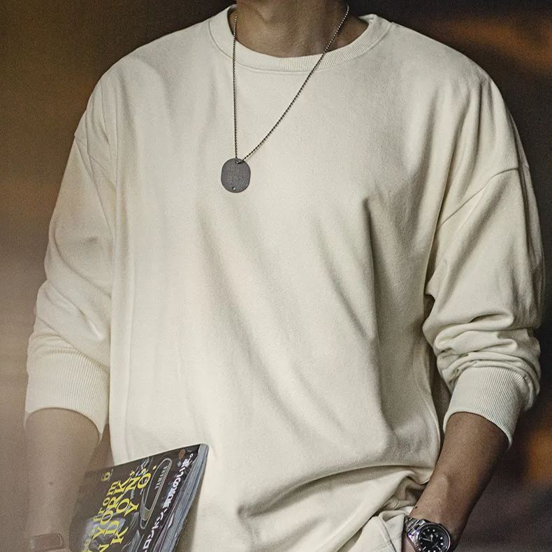 Maden double-sided brushed imitation German velvet long sleeved T-shirt basic loose round neck warm top