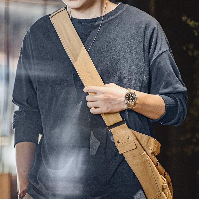 Maden double-sided brushed imitation German velvet long sleeved T-shirt basic loose round neck warm top