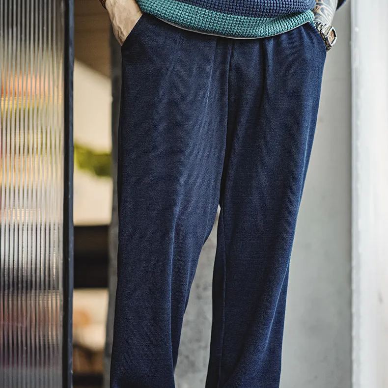 Maden retro knitted drape waffle guard pants with texture and loose straight leg casual pants