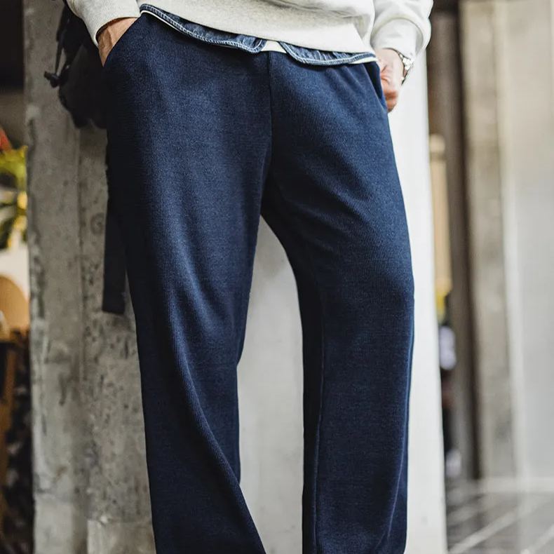 Maden retro knitted drape waffle guard pants with texture and loose straight leg casual pants