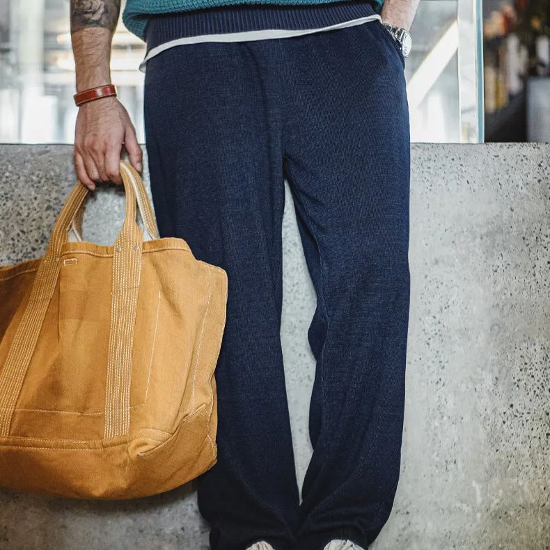 Maden retro knitted drape waffle guard pants with texture and loose straight leg casual pants