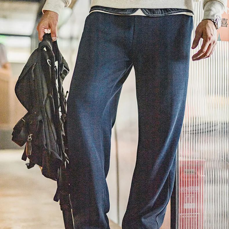 Maden retro knitted drape waffle guard pants with texture and loose straight leg casual pants