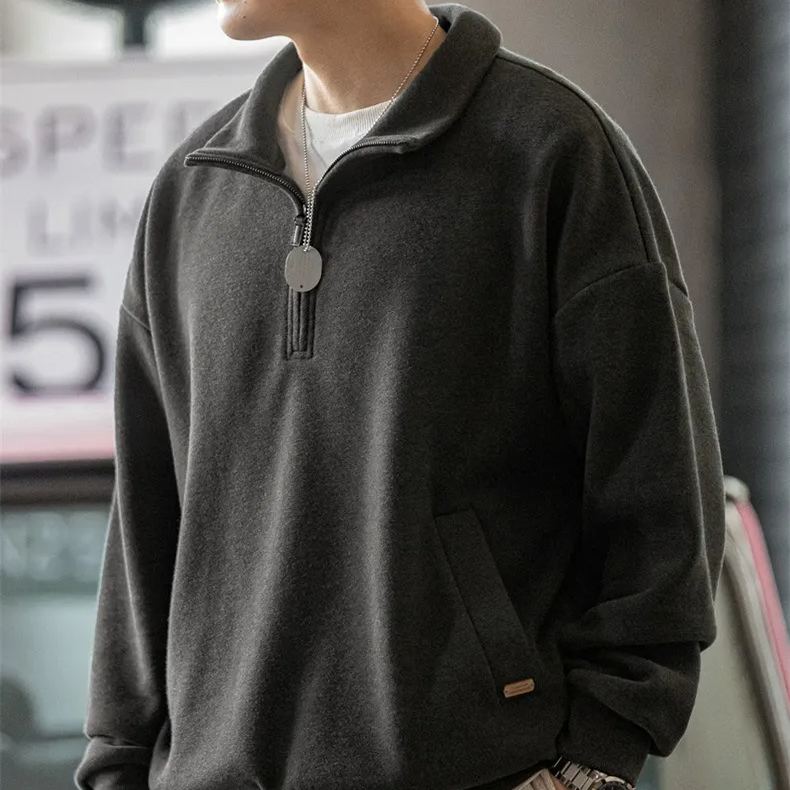 Maden casual half zip stand up collar with fleece hoodie, cleanfit fleece pullover top