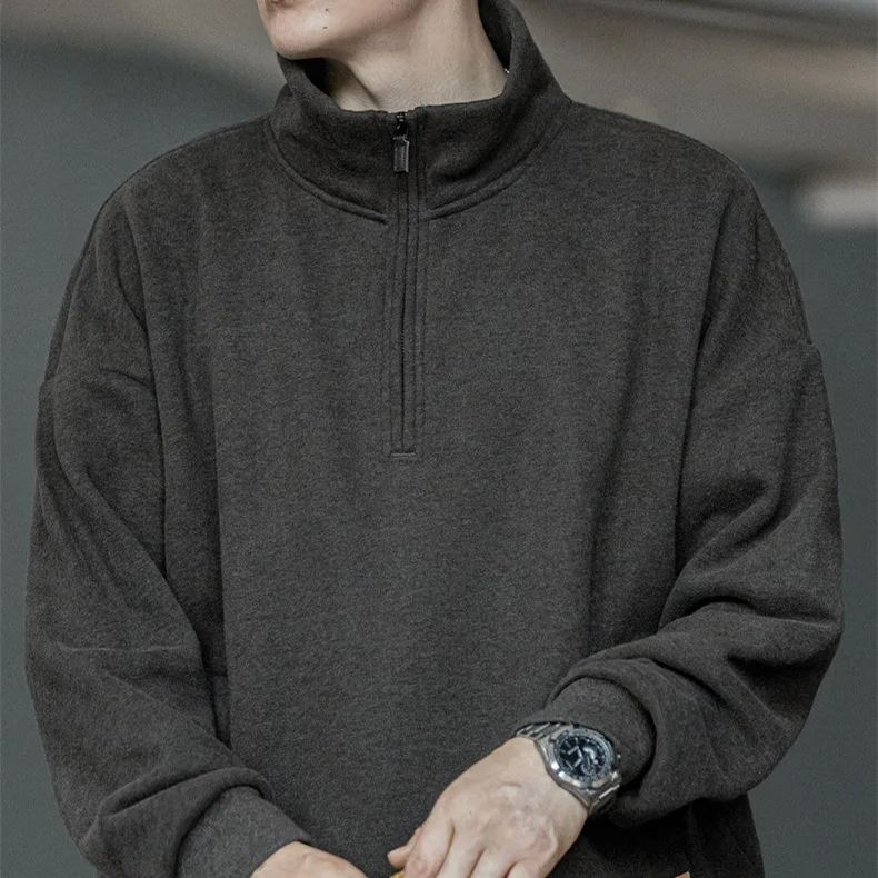 Maden casual half zip stand up collar with fleece hoodie, cleanfit fleece pullover top