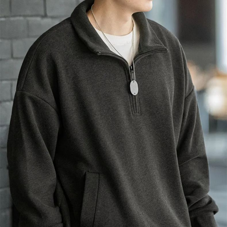 Maden casual half zip stand up collar with fleece hoodie, cleanfit fleece pullover top