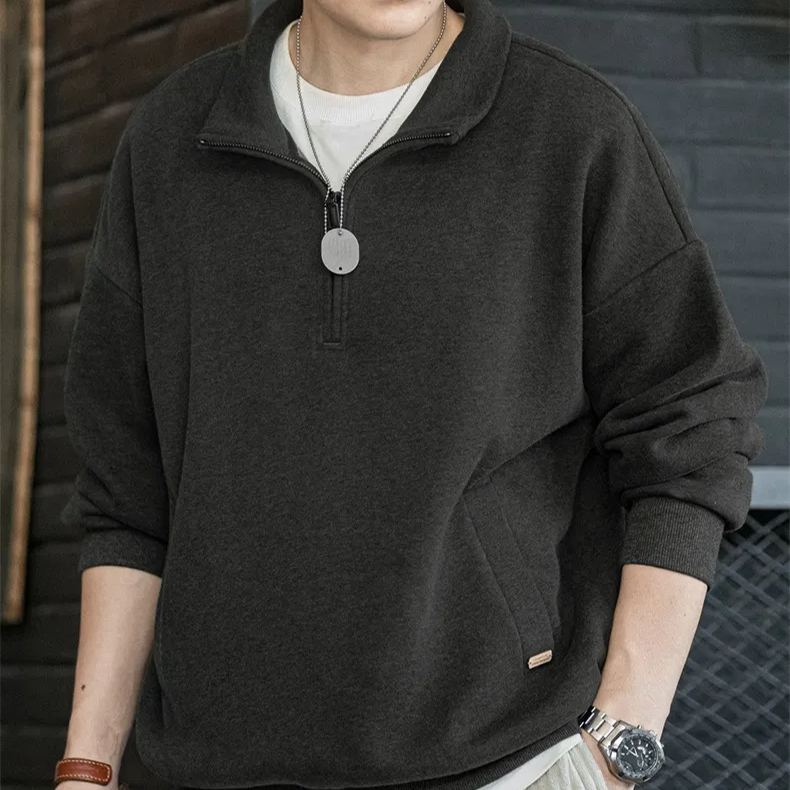 Maden casual half zip stand up collar with fleece hoodie, cleanfit fleece pullover top