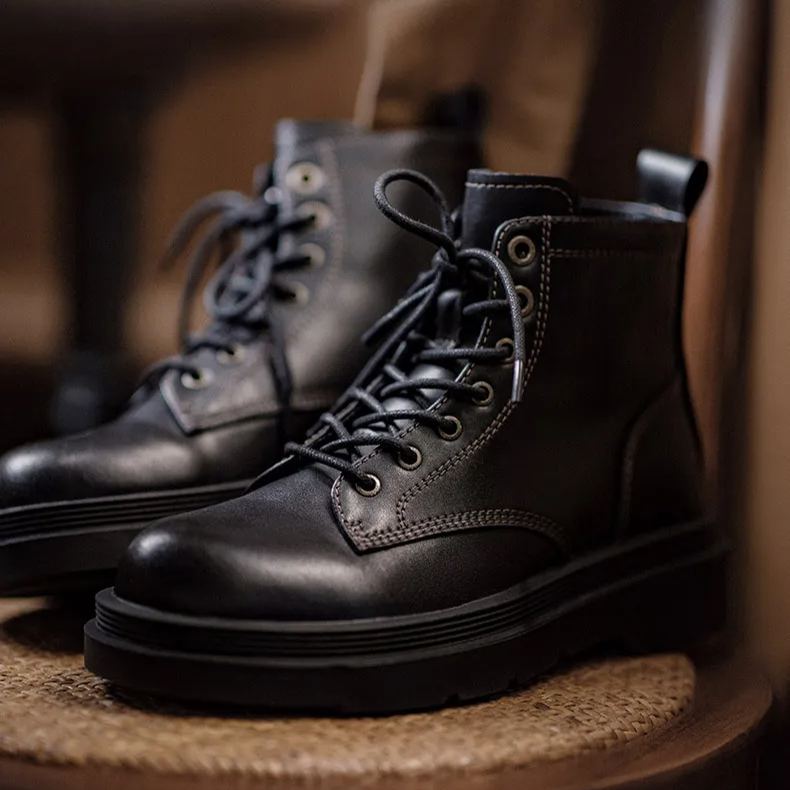 Maden retro workwear boots men's shoes black mid top British style thick soled Block Martin boots