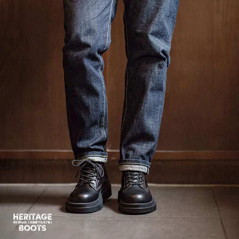 Maden retro workwear boots men's shoes black mid top British style thick soled Block Martin boots