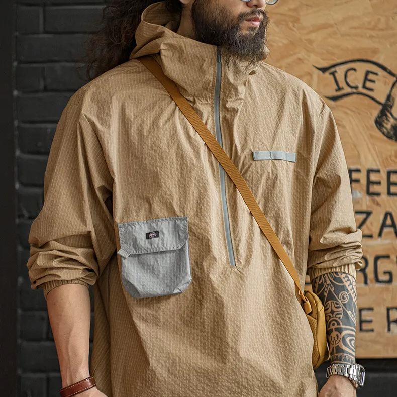 Magen Mountain style outdoor half-zipper pullover loose contrasting color thin hooded jacket