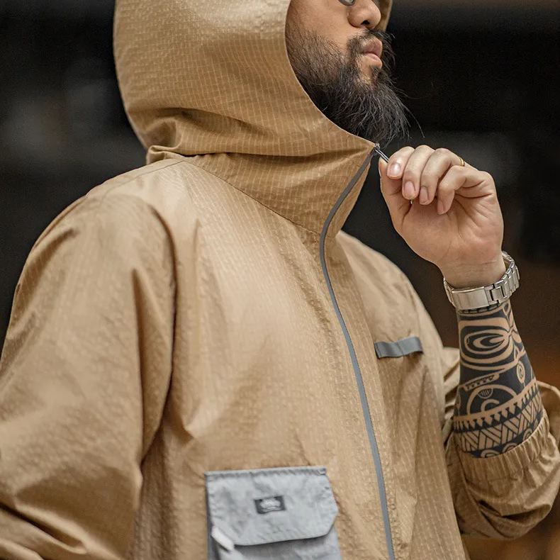 Magen Mountain style outdoor half-zipper pullover loose contrasting color thin hooded jacket