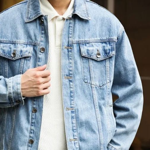 Sailuo Textile Water Washed Light Blue Cowboy Jacket Men's Outerwear Flip Collar Casual Coat