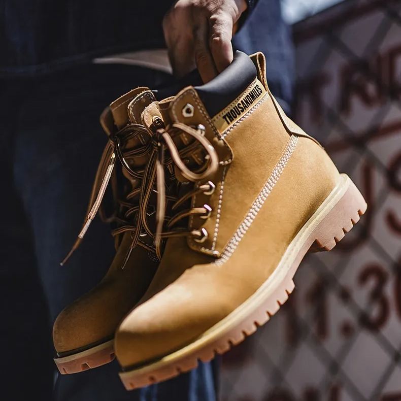 Maden autumn big yellow boots, casual mid help, Martin boots, outdoor hiking boots, retro workwear boots