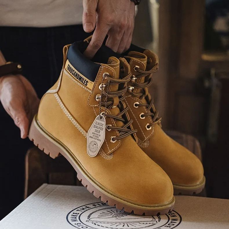 Maden autumn big yellow boots, casual mid help, Martin boots, outdoor hiking boots, retro workwear boots