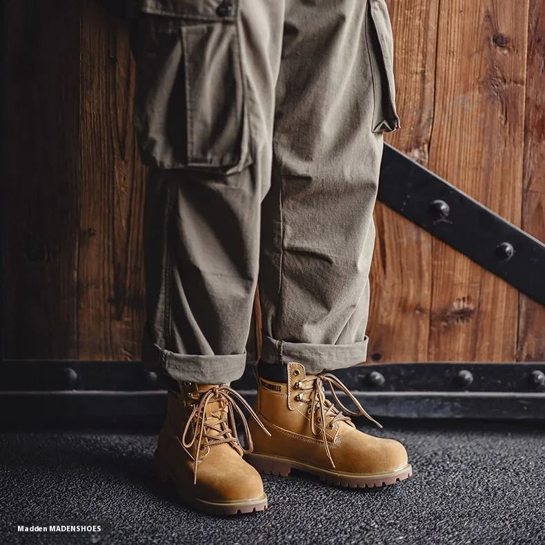 Maden autumn big yellow boots, casual mid help, Martin boots, outdoor hiking boots, retro workwear boots