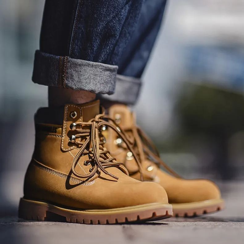 Maden autumn big yellow boots, casual mid help, Martin boots, outdoor hiking boots, retro workwear boots