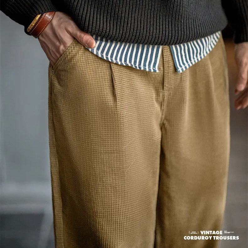 Maden retro corn grain corduroy casual pants with loose texture and pure cotton straight leg pants