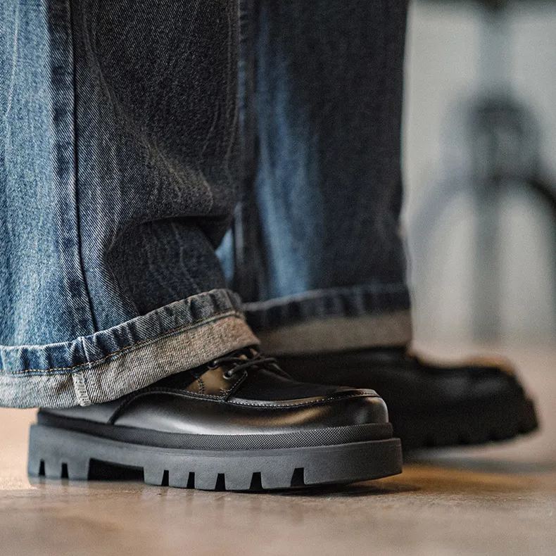 Maden Derby shoes, thick soled square toe workwear, high-end feel, big head casual Martin shoes