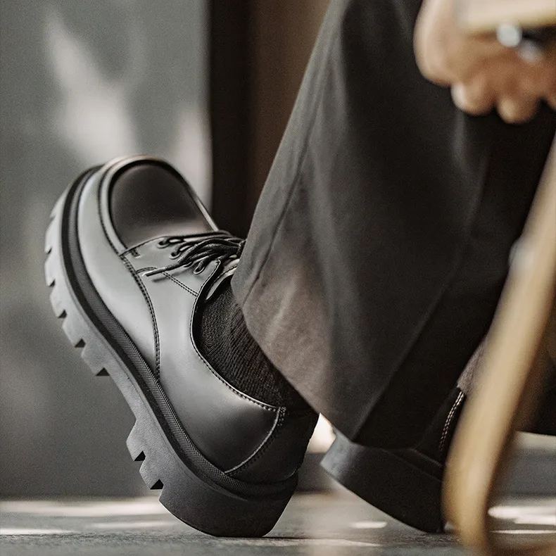 Maden Derby shoes, thick soled square toe workwear, high-end feel, big head casual Martin shoes