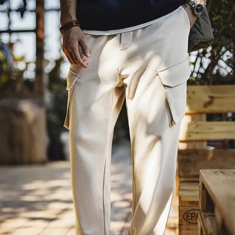 Maden retro multi pocket straight leg elastic waist band drawstring ankle sports casual pants