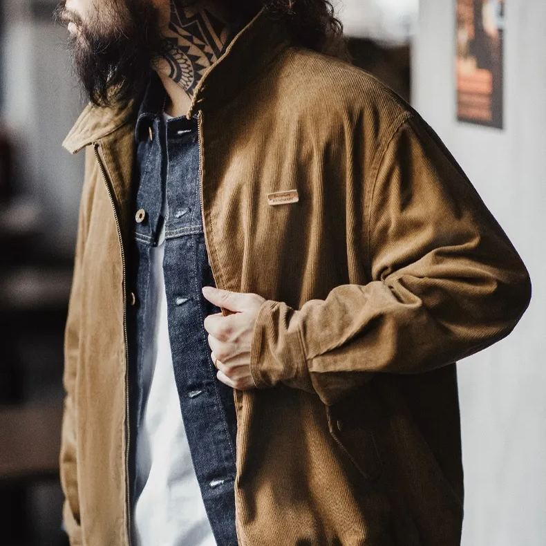 Maden Retro Corduroy Harrington G9 Jacket Amikage Stand up Collar Casual Jacket