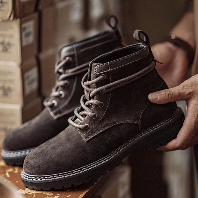 Maden Wilderness Brown Retro Work Boots Casual Mid Top Thick Bottom Leather Breathable Martin Boots