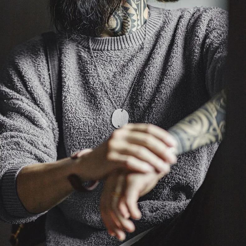 Magi Retro Half Fleece Round Neck Sweater Lazy Style Hoodie Grey Velvet Warm Top