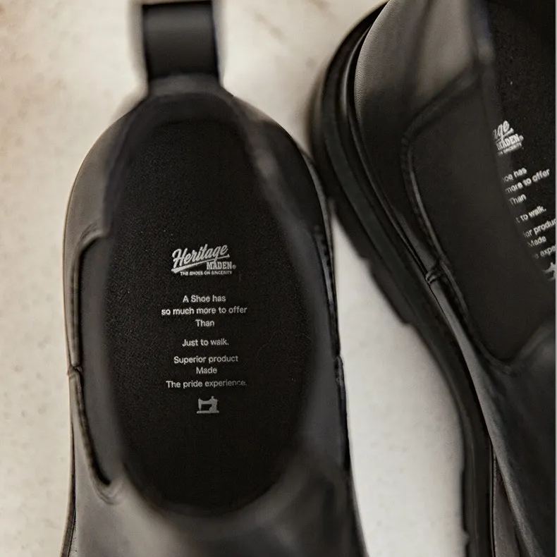 Maden Chercy boots with thick sole for increased height, casual black leather short boots, Martin boots