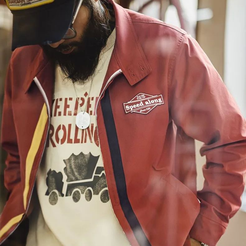 Maden Vintage 60S Clash Racing Jacket IVY Standing Collar Athletic Casual Zipper Jacket