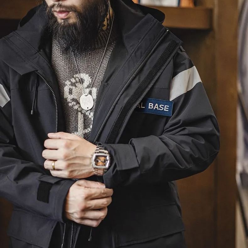 Maggoed Vintage Mid-Length Navy Parker Trench Coat Loose Windproof Hooded Jacket Coat