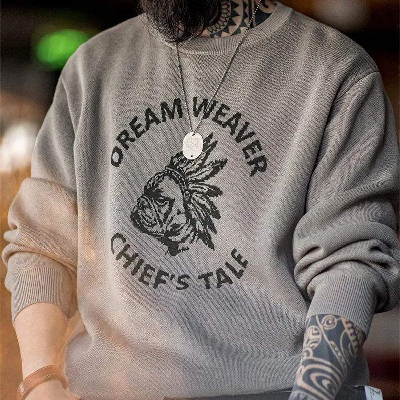 Maden Vintage Faux Linen Letter Clashing Sweater Ami Clicker Pullover Crew Neck Knit Sweater